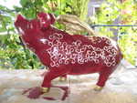 Grosses Hummel-Schwein mit filigranen Ornamenten, gold und Glimmer
